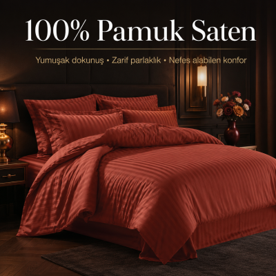 %100 PAMUK SATEN ÇİZGİLİ NEVRESİM TAKIMI - TILE