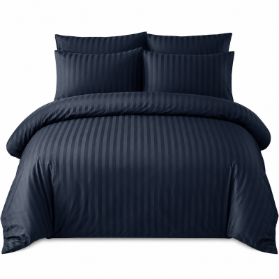 %100 PAMUK SATEN ÇİZGİLİ NEVRESİM TAKIMI - NAVY BLUE
