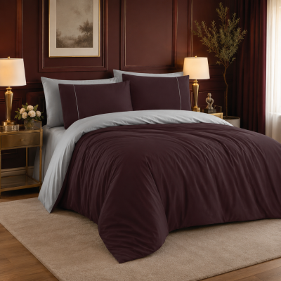 %100 PAMUK SATEN DOUBLE FACE NEVRESİM TAKIMI - CLARET RED