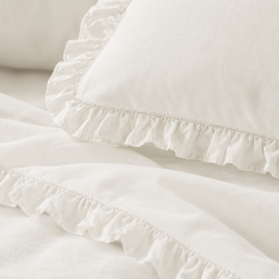 %100 PAMUK STONE WASHED FIRFIRLI KREM NEVRESİM TAKIMI