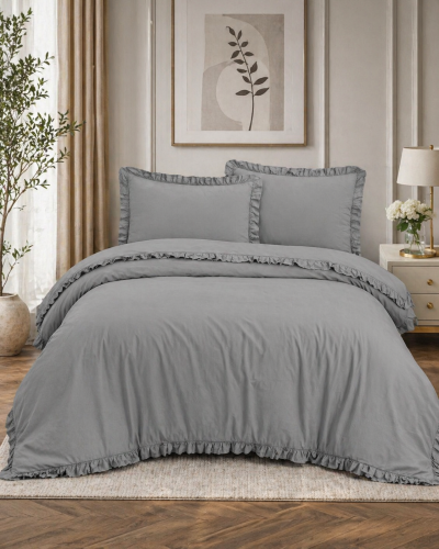 %100 PAMUK STONE WASHED FIRFIRLI GRİ NEVRESİM TAKIMI