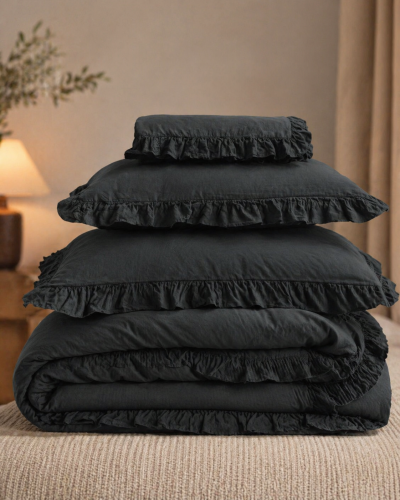 %100 PAMUK STONE WASHED FIRFIRLI ANTRASİT NEVRESİM TAKIMI