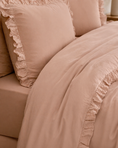 %100 PAMUK STONE WASHED FIRFIRLI PEMBE NEVRESİM TAKIMI