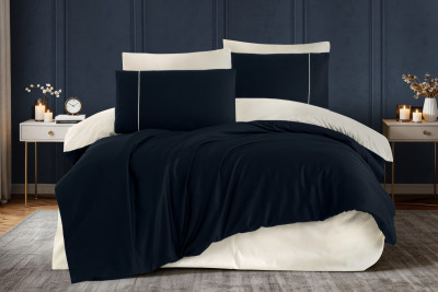 %100 PAMUK SATEN DOUBLE FACE NEVRESİM TAKIMI - NAVY BLUE