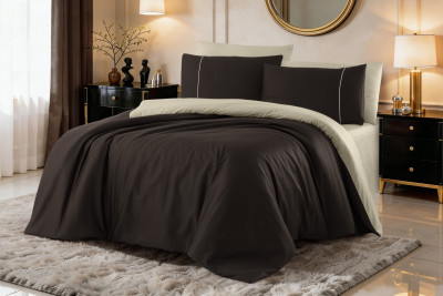 %100 PAMUK SATEN DOUBLE FACE NEVRESİM TAKIMI - BROWN