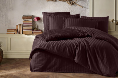 %100 PAMUK SATEN ÇİZGİLİ NEVRESİM TAKIMI - CLARET RED
